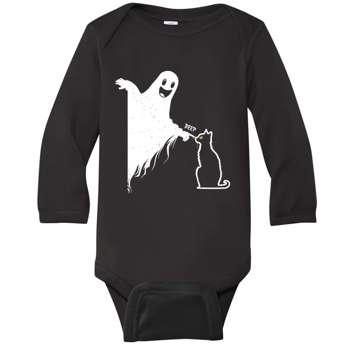 Funny Cute Halloween Black Cat Lover Ghost Poking Nose Gift Baby Long Sleeve Bodysuit