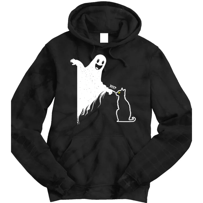 Funny Cute Halloween Black Cat Lover Ghost Poking Nose Gift Tie Dye Hoodie