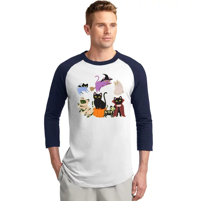 Funny Cute Halloween Costume Cats Kitties Baseball Sleeve Shirt