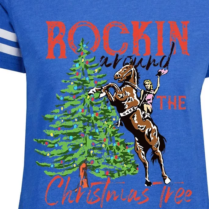 Funny Cowgirl Horsing Rocking Around Christmas Tree Western Enza Ladies Jersey Football T-Shirt