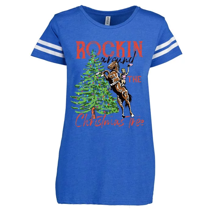 Funny Cowgirl Horsing Rocking Around Christmas Tree Western Enza Ladies Jersey Football T-Shirt