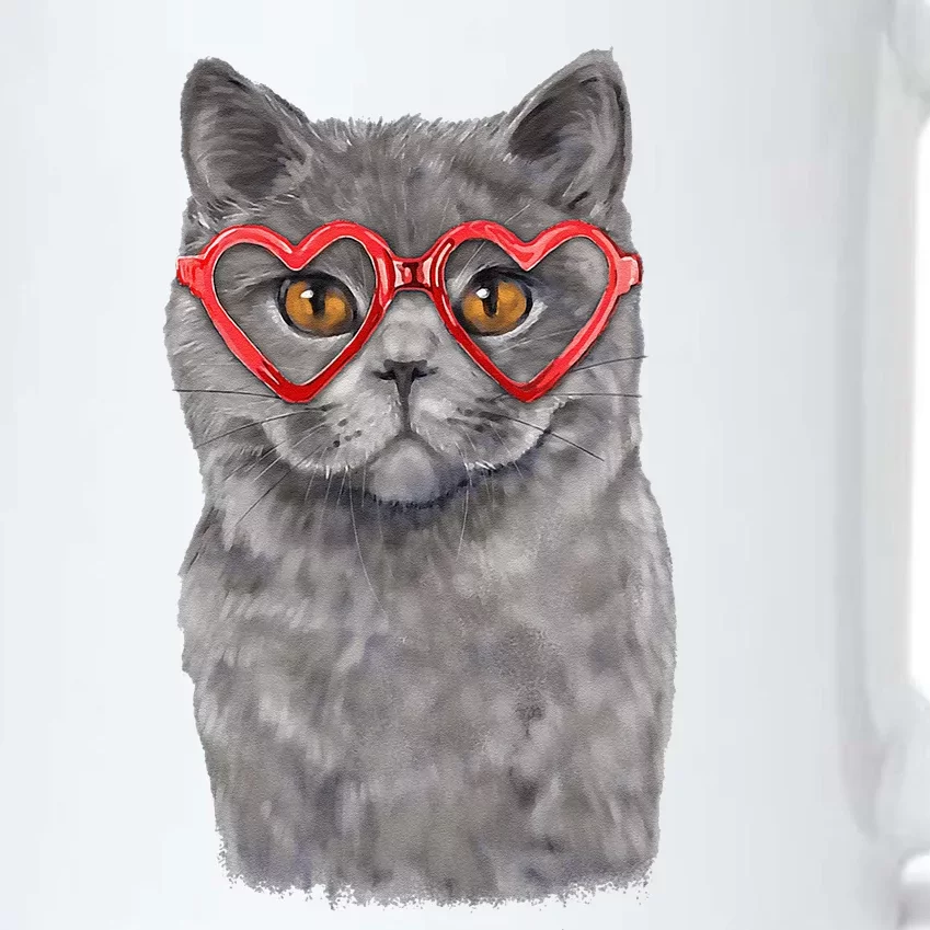 Funny Cat Heart Glasses Valentines Day British Shorthair Black Color Changing Mug