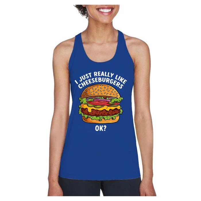 Funny Cheeseburger Hamburger Art Food Burger Lover Women's Racerback Tank