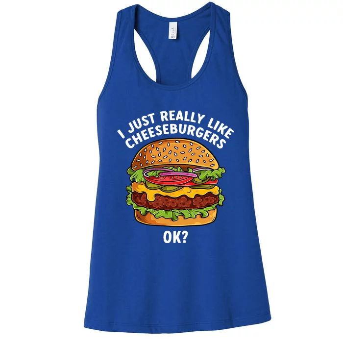 Funny Cheeseburger Hamburger Art Food Burger Lover Women's Racerback Tank