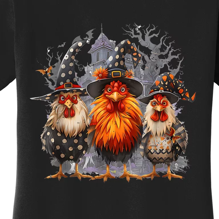 Funny Chicken Halloween Costume Spooky Season Chickens Witch Women's T-Shirt