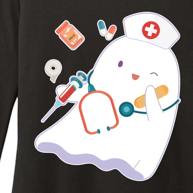 Funny Cute Halloween Nurse Ghost Womens CVC Long Sleeve Shirt