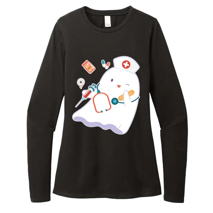 Funny Cute Halloween Nurse Ghost Womens CVC Long Sleeve Shirt