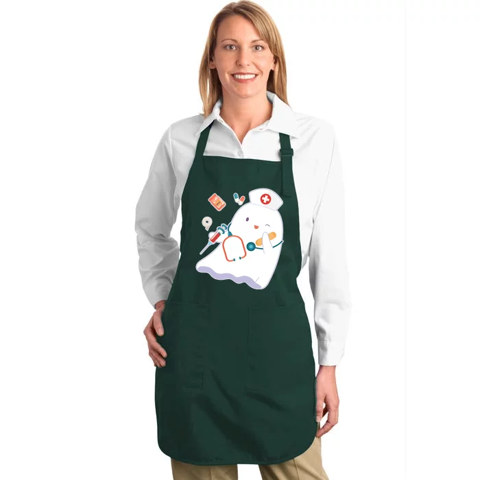 Funny Cute Halloween Nurse Ghost Full-Length Apron With Pocket