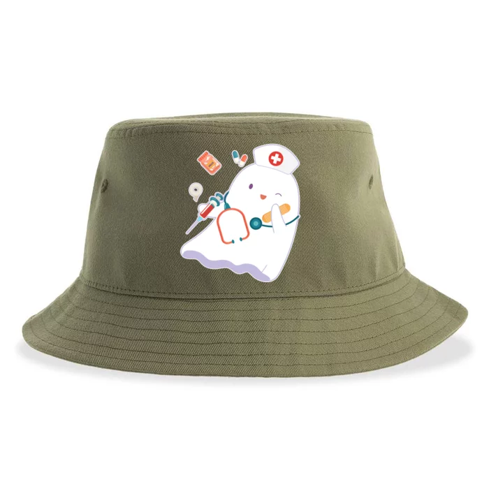 Funny Cute Halloween Nurse Ghost Sustainable Bucket Hat