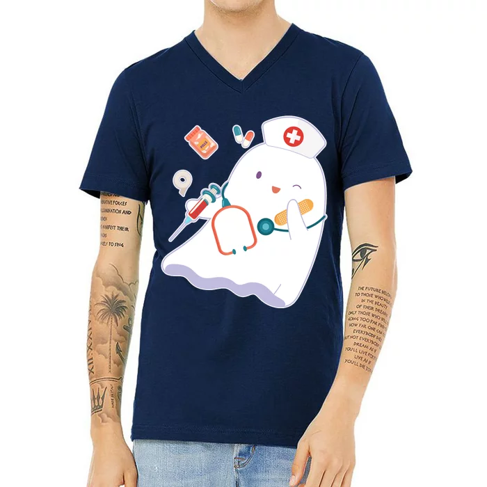 Funny Cute Halloween Nurse Ghost V-Neck T-Shirt