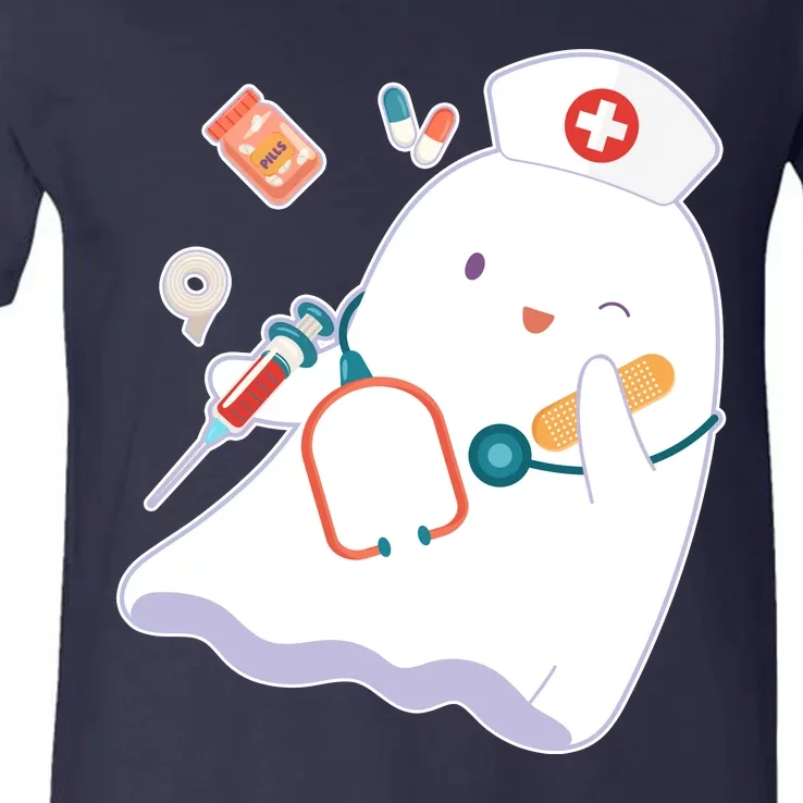 Funny Cute Halloween Nurse Ghost V-Neck T-Shirt