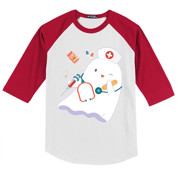 Funny Cute Halloween Nurse Ghost Kids Colorblock Raglan Jersey