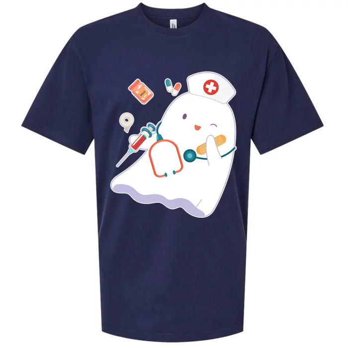 Funny Cute Halloween Nurse Ghost Sueded Cloud Jersey T-Shirt