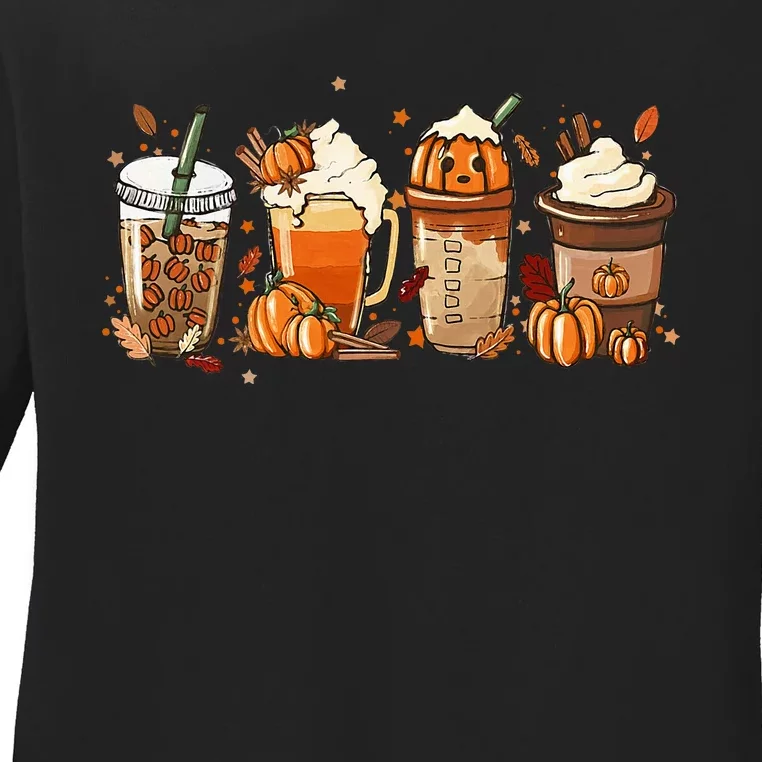 Fall Coffee Halloween Pumpkin Latte Drink Cup Spice Ladies Long Sleeve Shirt