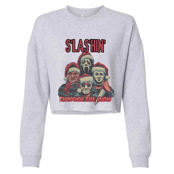 Funny Christmas Horror Characters Ugly Christmas Sweater Cropped Pullover Crew