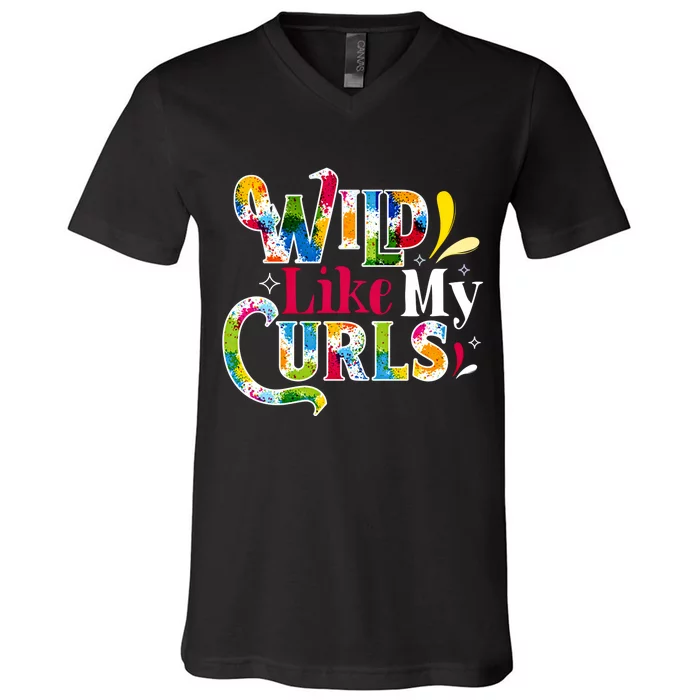 Funny Curly Hair Leopard Wild Like My Curls Gift V-Neck T-Shirt