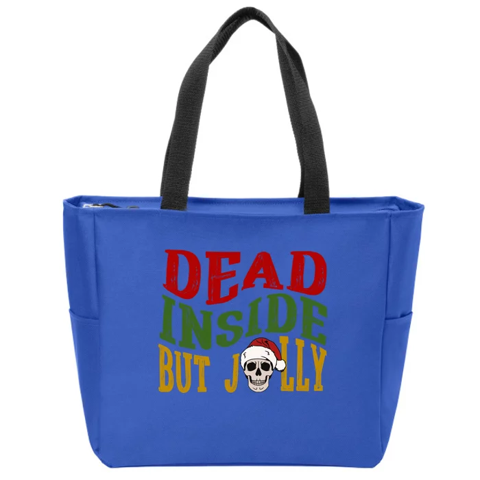 Funny Christmas Holiday Dead Inside But Jolly Skeleton Cool Gift Zip Tote Bag