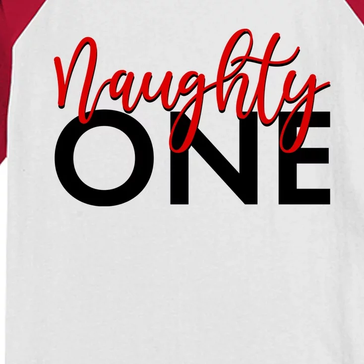 Funny Christmas Holiday Matching Shirt Naughty One Kids Colorblock Raglan Jersey