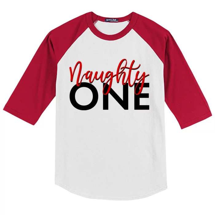 Funny Christmas Holiday Matching Shirt Naughty One Kids Colorblock Raglan Jersey