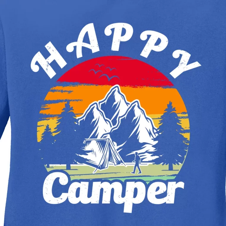 Funny Camping Hiking Lover Present Happy Camper Gift Ladies Long Sleeve Shirt