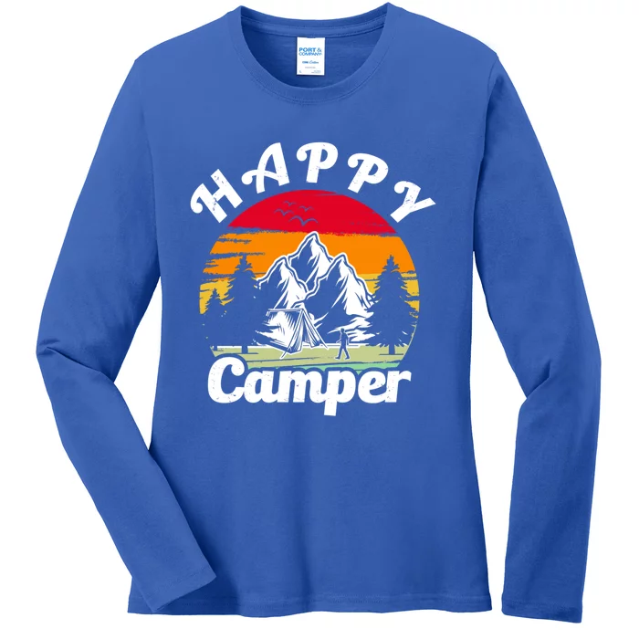 Funny Camping Hiking Lover Present Happy Camper Gift Ladies Long Sleeve Shirt