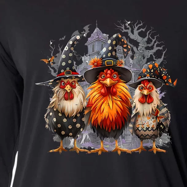 Funny Chicken Halloween Costume Spooky Season Chickens Witch Cooling Performance Long Sleeve Crew