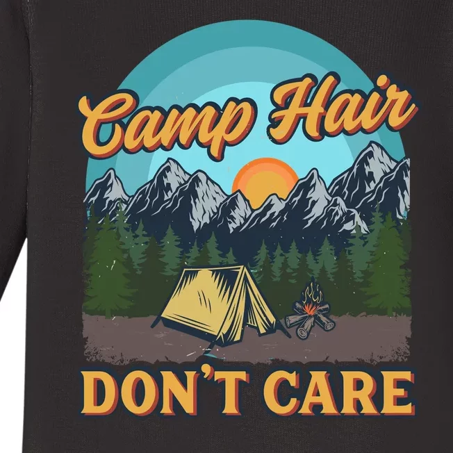 Funny Camp Hair Don't Care Baby Long Sleeve Bodysuit