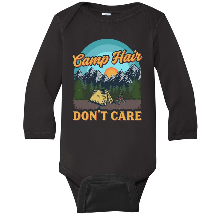 Funny Camp Hair Don't Care Baby Long Sleeve Bodysuit