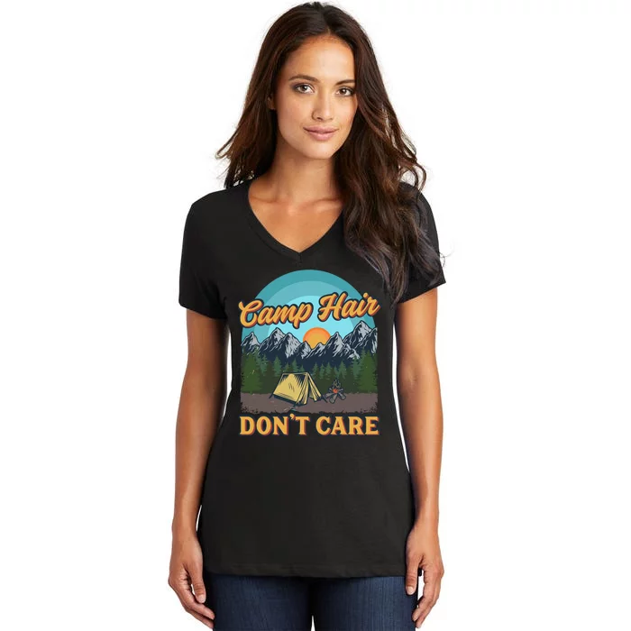 Funny Camp Hair Don't Care Women's V-Neck T-Shirt