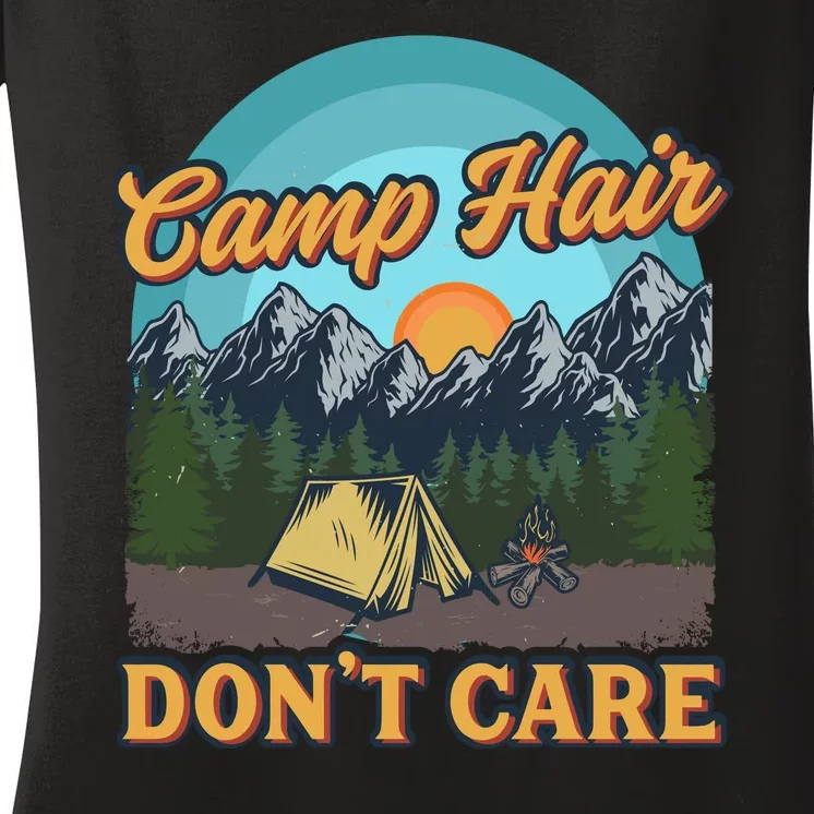 Funny Camp Hair Don't Care Women's V-Neck T-Shirt