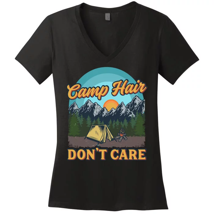 Funny Camp Hair Don't Care Women's V-Neck T-Shirt