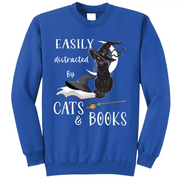 Funny Cat Halloween Tee Easily Distracted By Cats And Books Gift Tall Sweatshirt