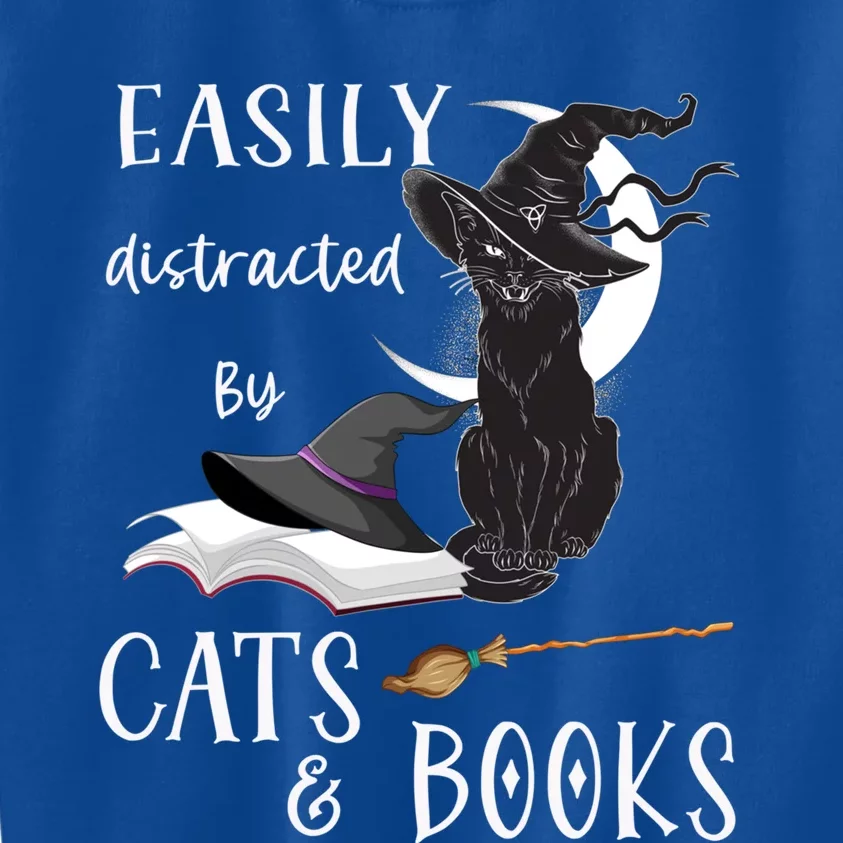 Funny Cat Halloween Tee Easily Distracted By Cats And Books Gift Kids Sweatshirt