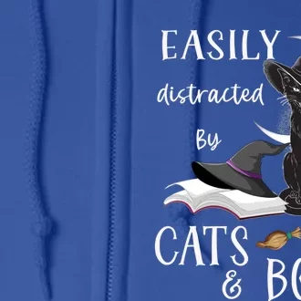 Funny Cat Halloween Tee Easily Distracted By Cats And Books Gift Full Zip Hoodie