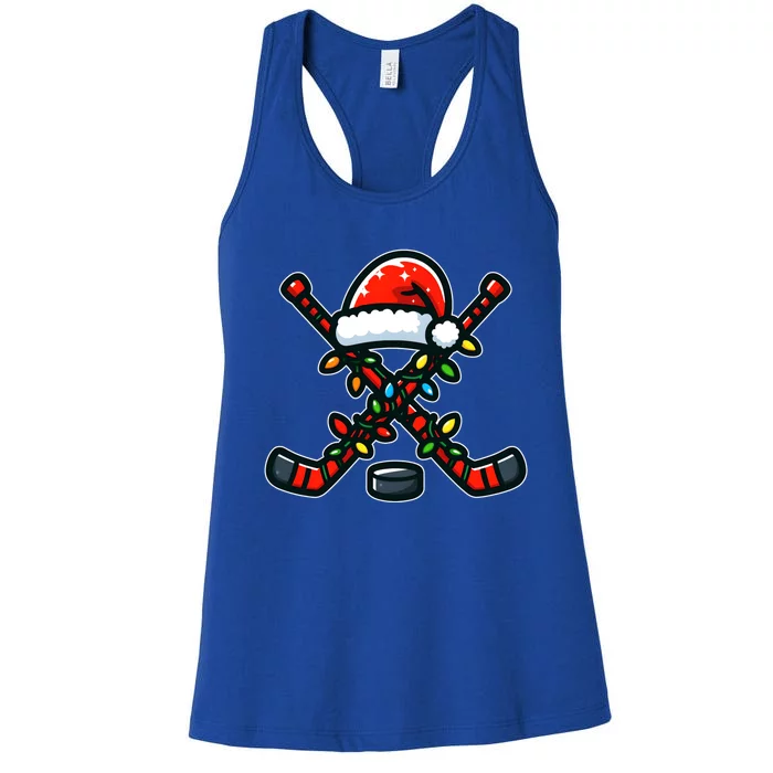 Funny Christmas Hockey Sticks Santa Hat Sports Lovers Player Cool Gift Women's Racerback Tank