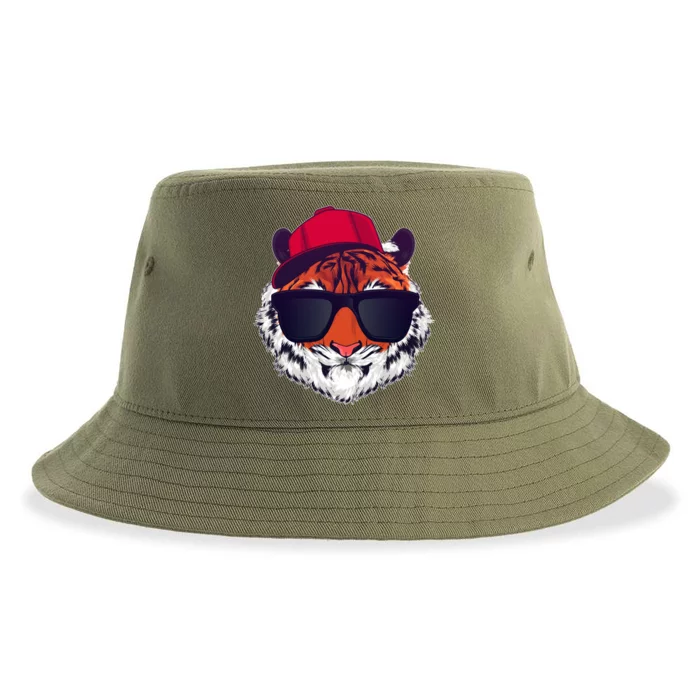 Funny Cool Hipster Tiger Sunglass Sustainable Bucket Hat