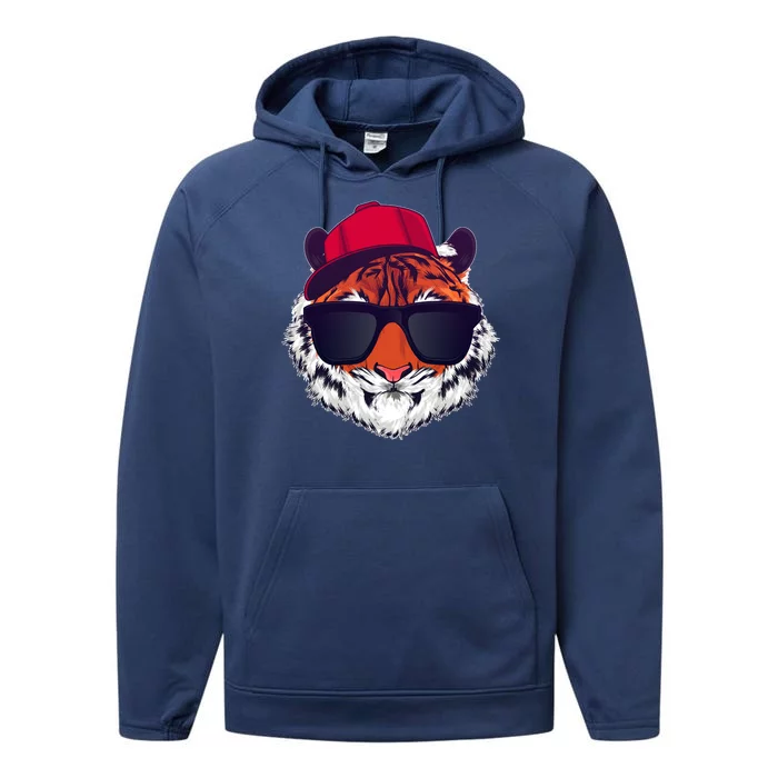 Funny Cool Hipster Tiger Sunglass Performance Fleece Hoodie