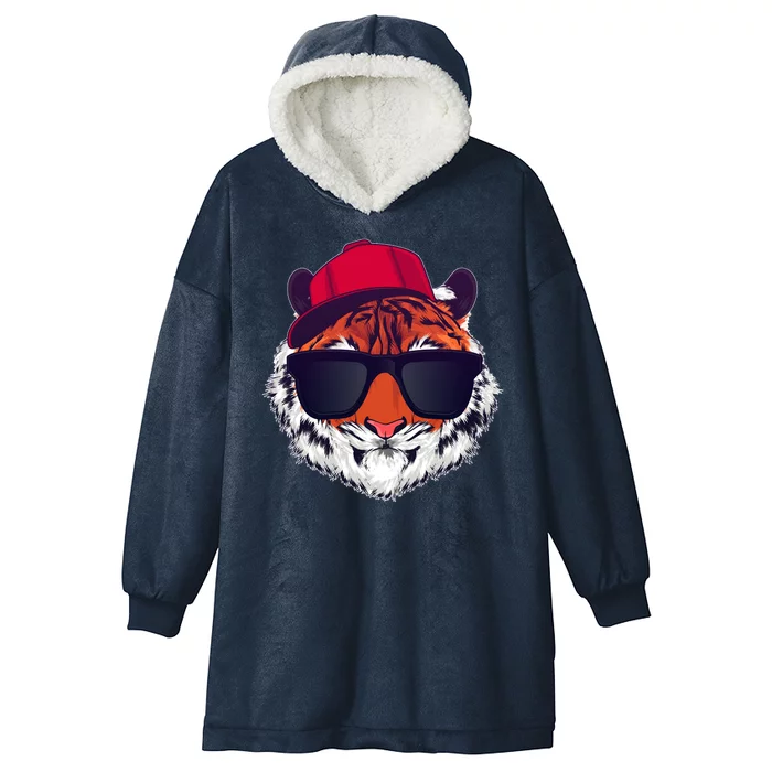 Funny Cool Hipster Tiger Sunglass Hooded Wearable Blanket