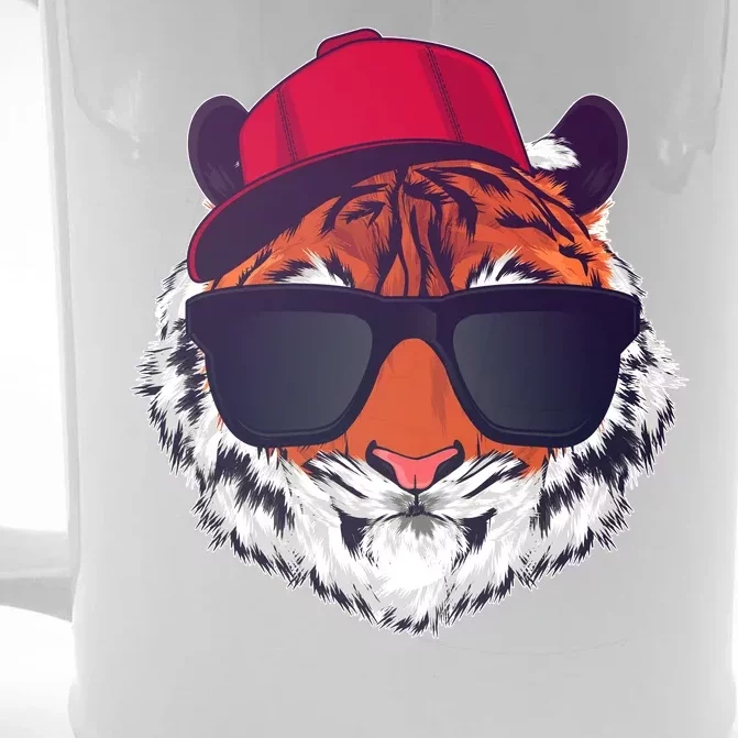 Funny Cool Hipster Tiger Sunglass Front & Back Beer Stein