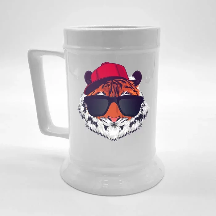 Funny Cool Hipster Tiger Sunglass Front & Back Beer Stein