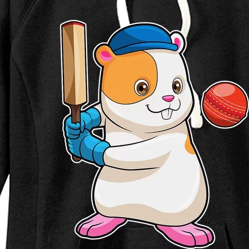 Funny Cute Hamster Cricket Bat Sports Gift Women's Fleece Hoodie