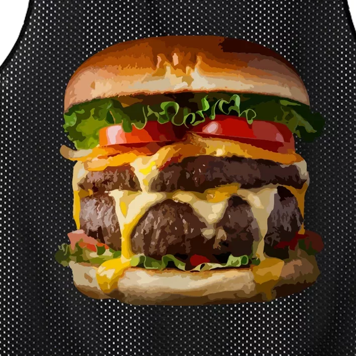 Funny Cheeseburger Hamburger Meet Eater Foodie Design Mesh Reversible Basketball Jersey Tank