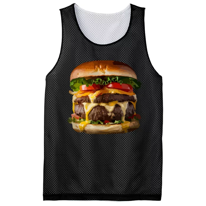 Funny Cheeseburger Hamburger Meet Eater Foodie Design Mesh Reversible Basketball Jersey Tank