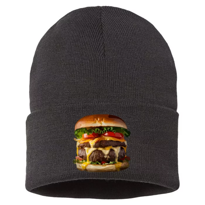 Funny Cheeseburger Hamburger Meet Eater Foodie Design Sustainable Knit Beanie