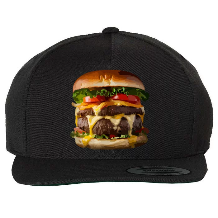 Funny Cheeseburger Hamburger Meet Eater Foodie Design Wool Snapback Cap