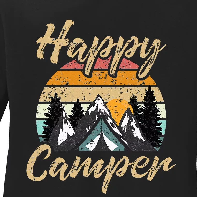 Funny Camping Hiking Lover Present Happy Camper Gift Ladies Long Sleeve Shirt