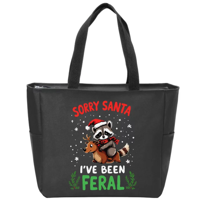 Funny Christmas Holiday Raccoon Sorry Santa IVe Been Feral Zip Tote Bag