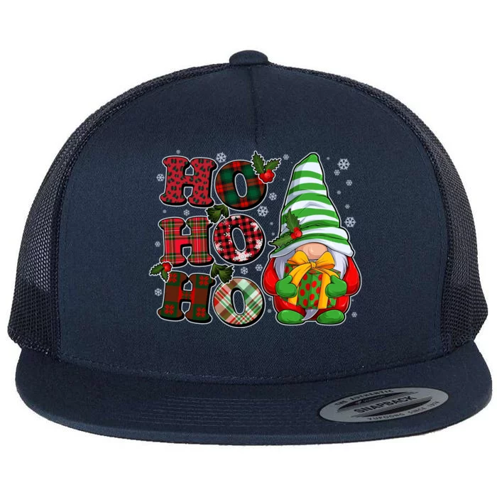 Funny Christmas Ho Ho Ho Gnome Flat Bill Trucker Hat