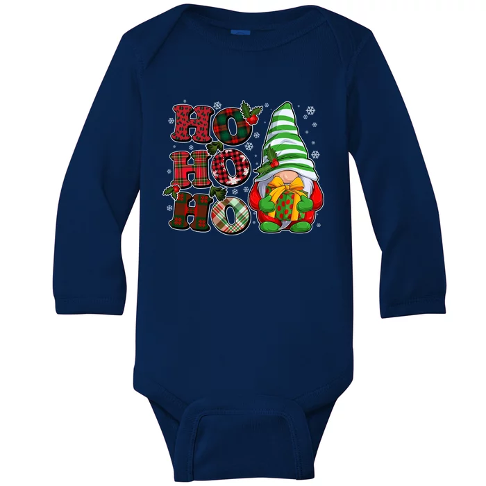 Funny Christmas Ho Ho Ho Gnome Baby Long Sleeve Bodysuit