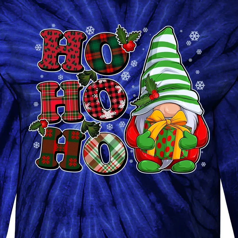 Funny Christmas Ho Ho Ho Gnome Tie-Dye Long Sleeve Shirt